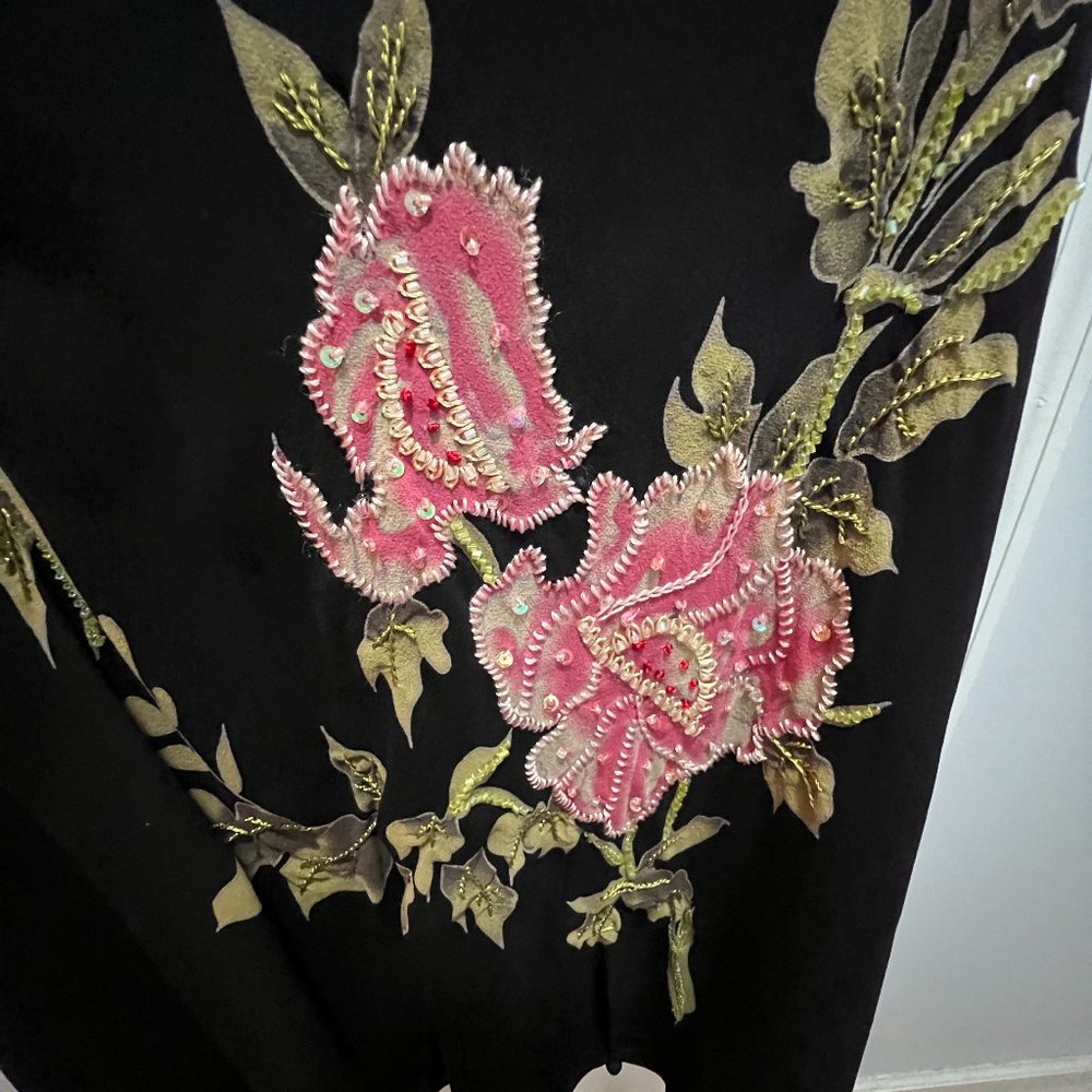 Sue Wong Black Silk hand embroidered beaded sequins Dress Midi Flare NWT sz 12 - Picture 6 of 11